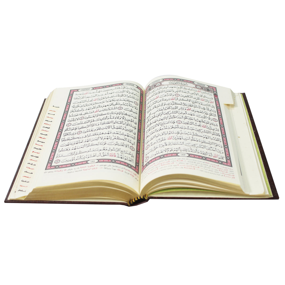 مفهرس مع تفسير السعدي غلاف شاموا ٢ لون مذهب الأطراف المصحف بالرسم العثماني وبهامشه التبيان لكلم المنان من تفسير السعدي. 14/20