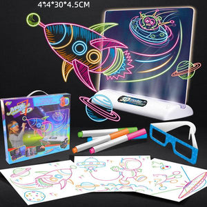Magic drawing board with LED lighting for 3D graphics 